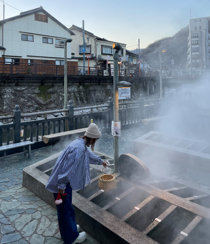 【ジオ日本遺産号】湯村温泉で湯がき体験